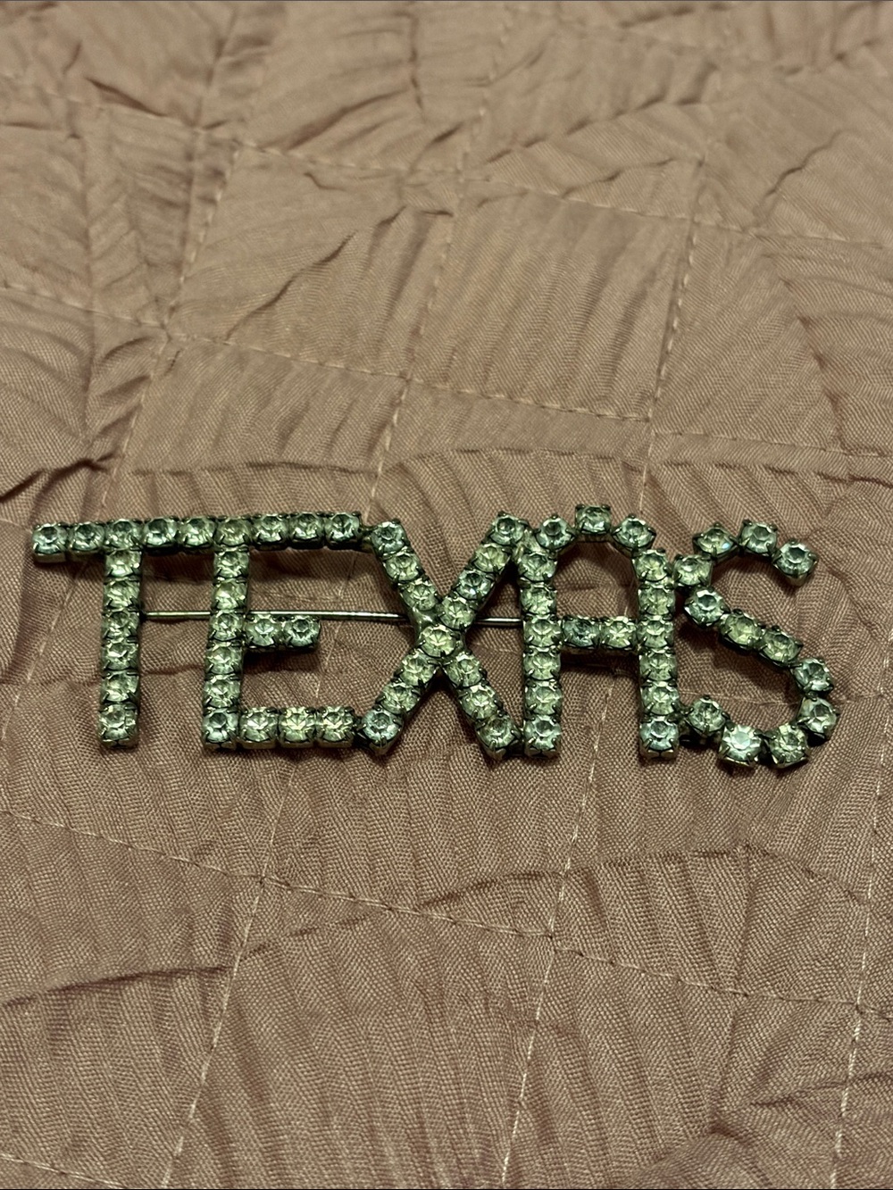 TEXAS Brooch with Pale Green Rhinestones